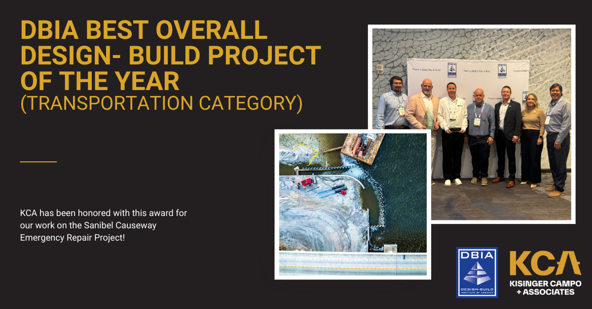 DBIA Best Overall Design-Build Project of the Year, Transportation Category award with KCA team photo and project image