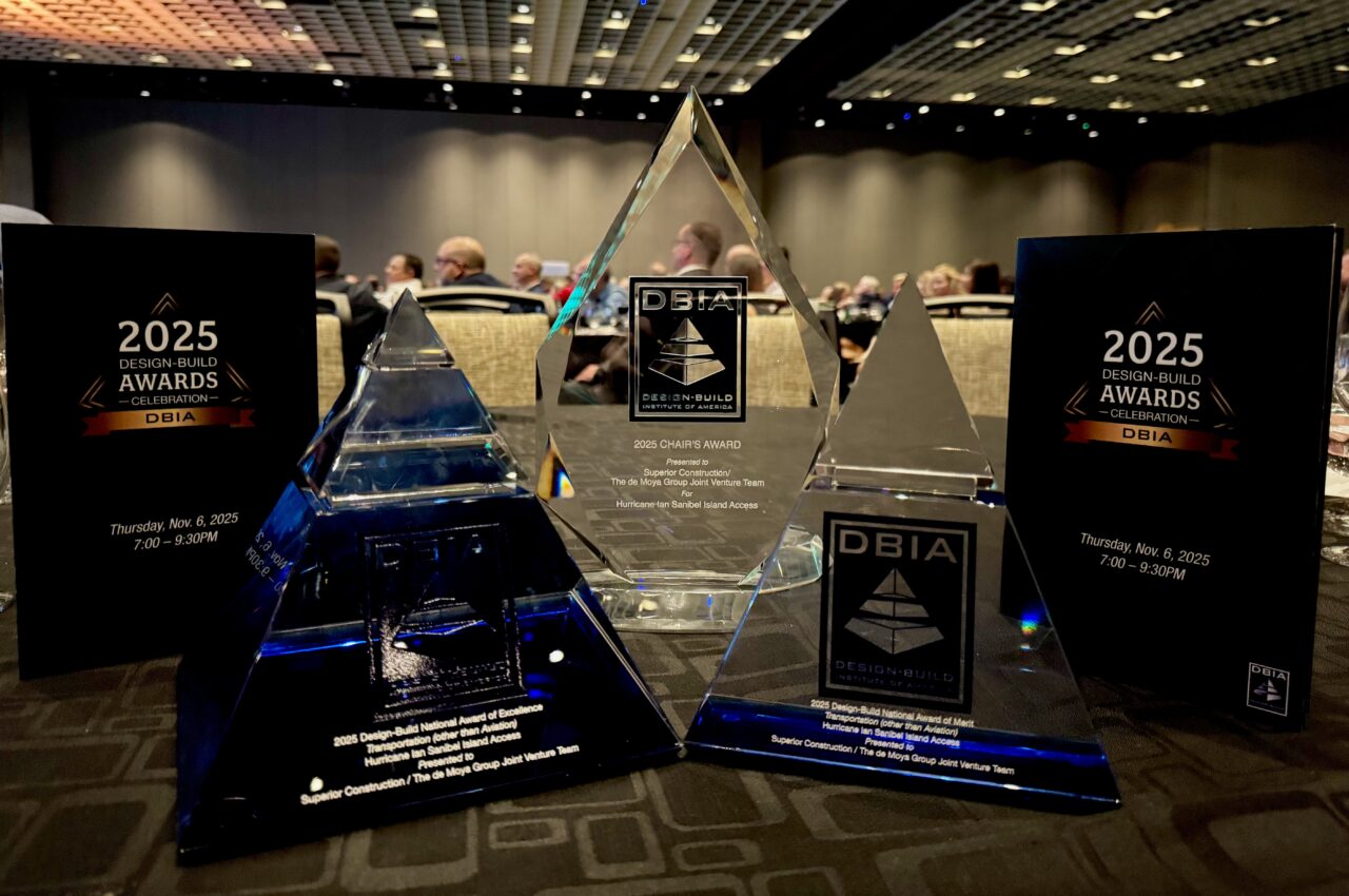 DBIA awards ceremony with trophies and event details, including date and time