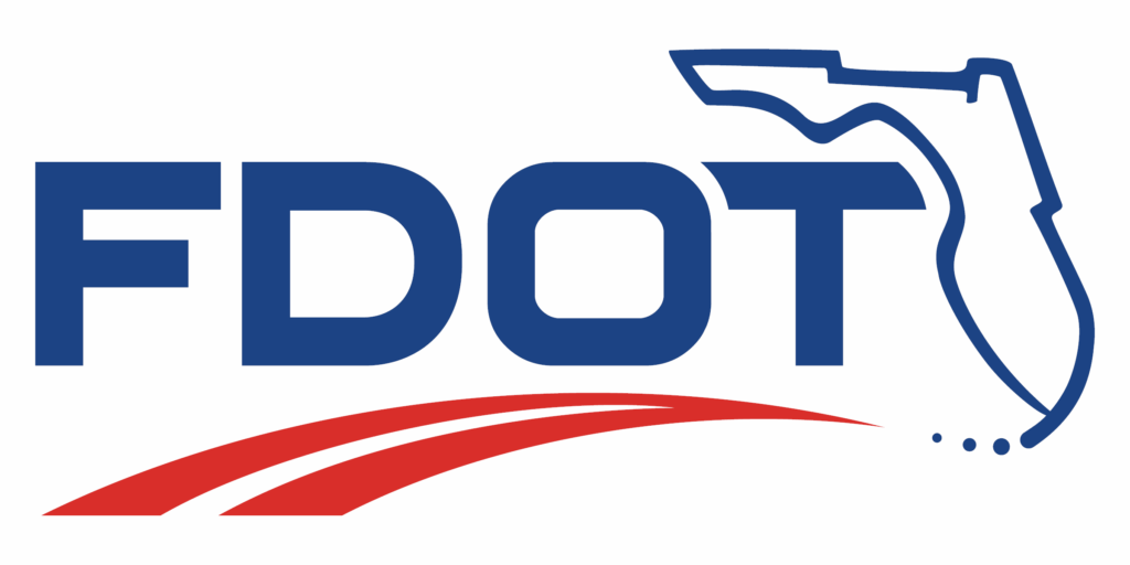 FDOT logo with Florida outline, blue text, red swoosh