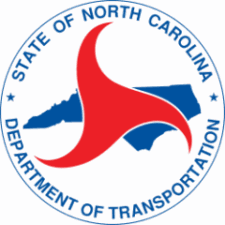 North Carolina Department of Transportation logo with red abstract shape over blue state outline