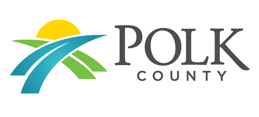 Polk County logo with sun, road, and fields design
