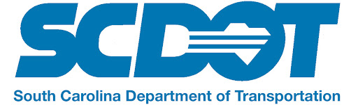 SCDOT logo; blue text with arrow graphic. South Carolina Department of Transportation