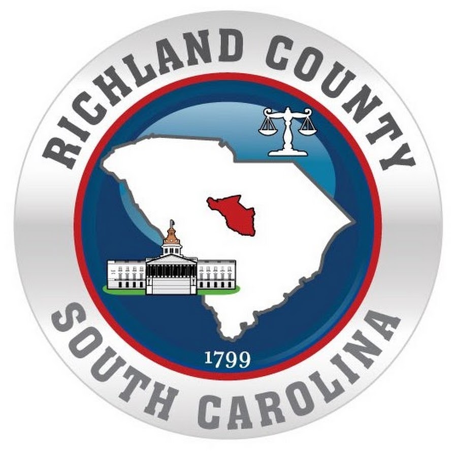 Richland County South Carolina seal with scale, map, courthouse, and year 1799