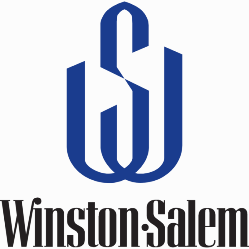 Winston-Salem logo with abstract blue design above stylized text