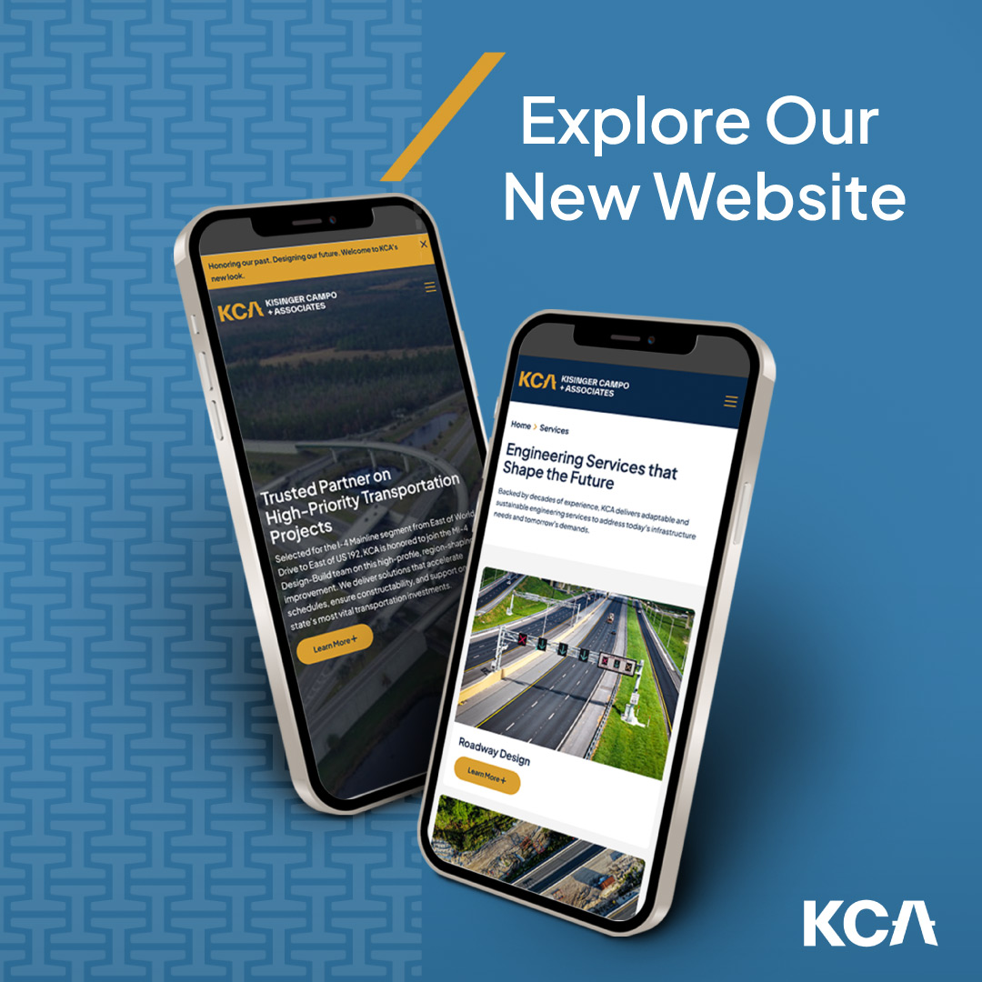 Explore our new website on two mobile screens; KCA logo displayed